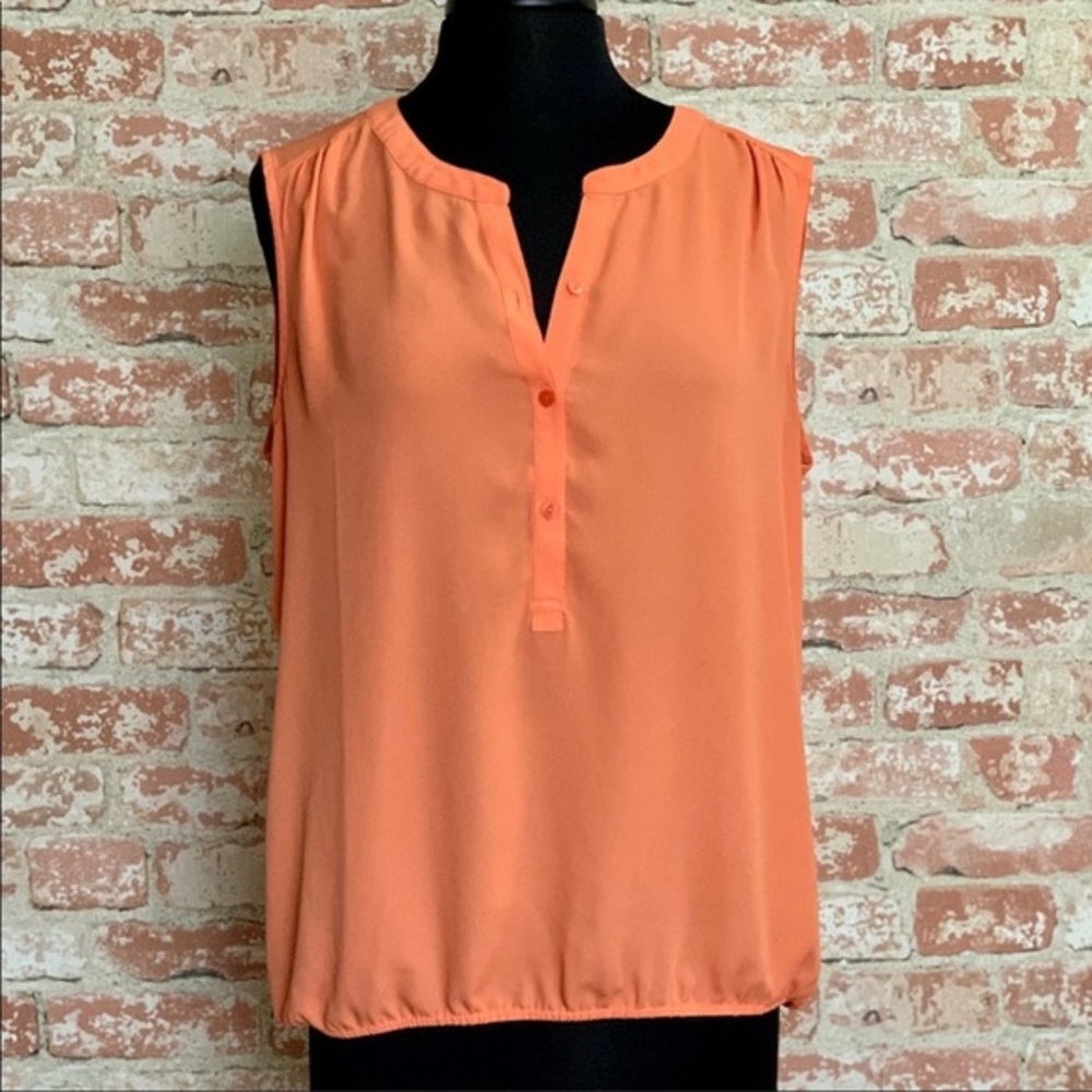 Small Peach Sleeveless Button Down Blouse LOFT